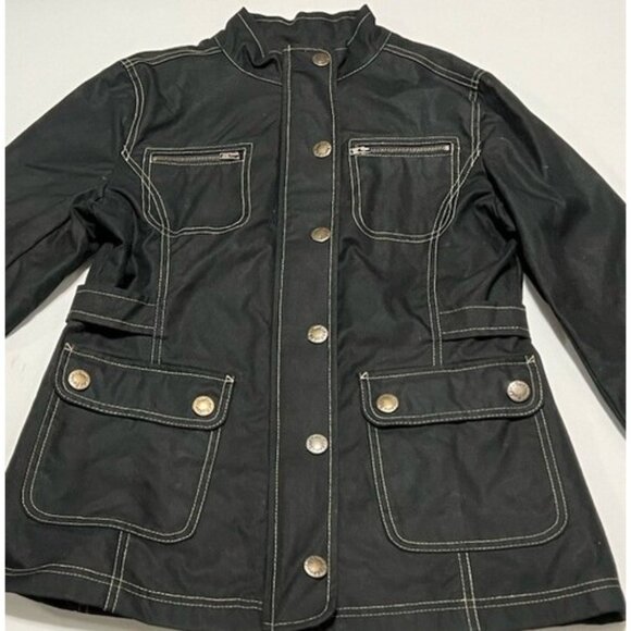 Boden Waxed Cotton Utility Jacket Black with white stitching, US 12 - Picture 2 of 5